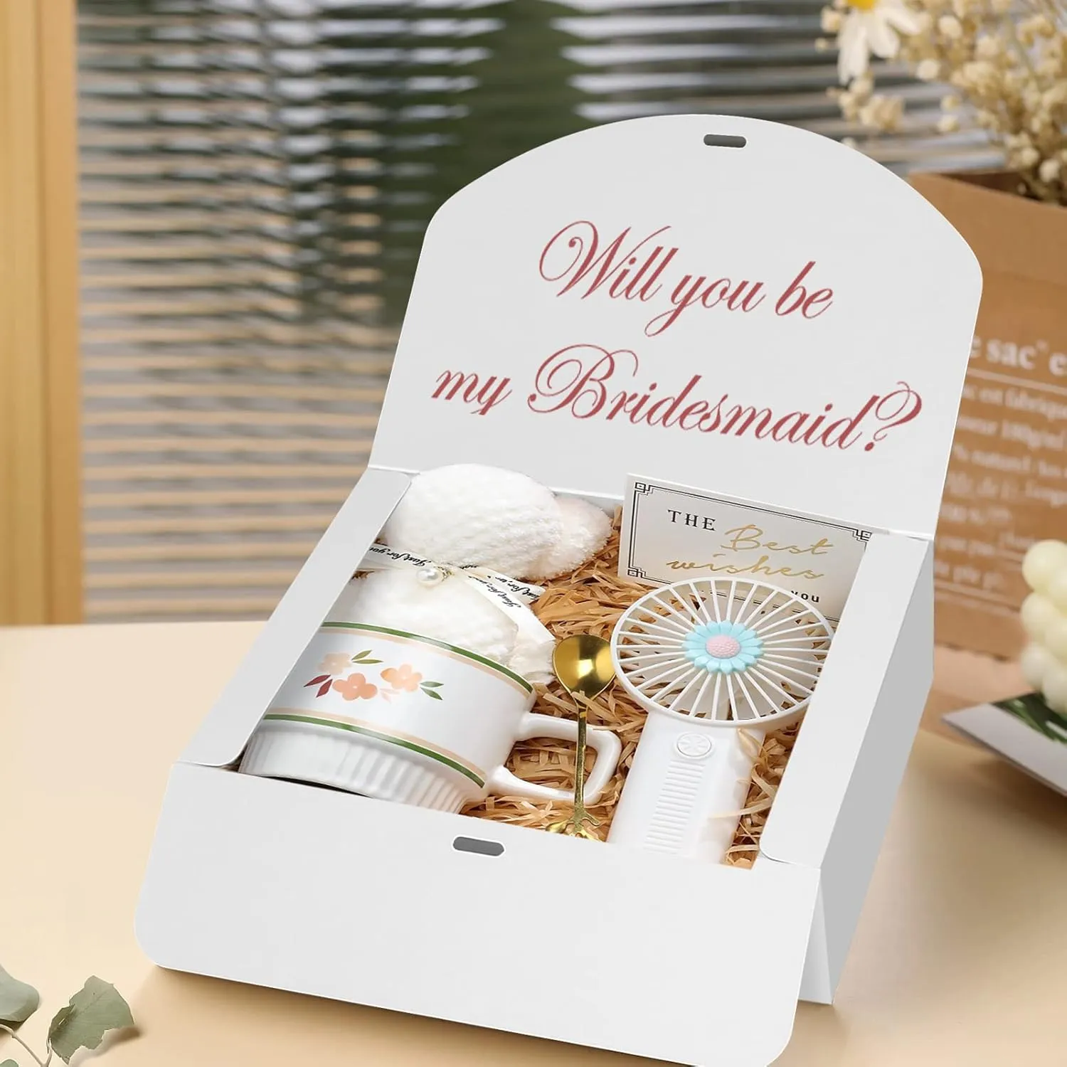 10 PCS Gift Boxes with Lids, 10.6x7.8x3.1 Inch Kraft Paper Gift Box, White with Ribbon, Bridesmaid Proposal Box for Wedding, Packaging, Present, Birthday, Cupcake