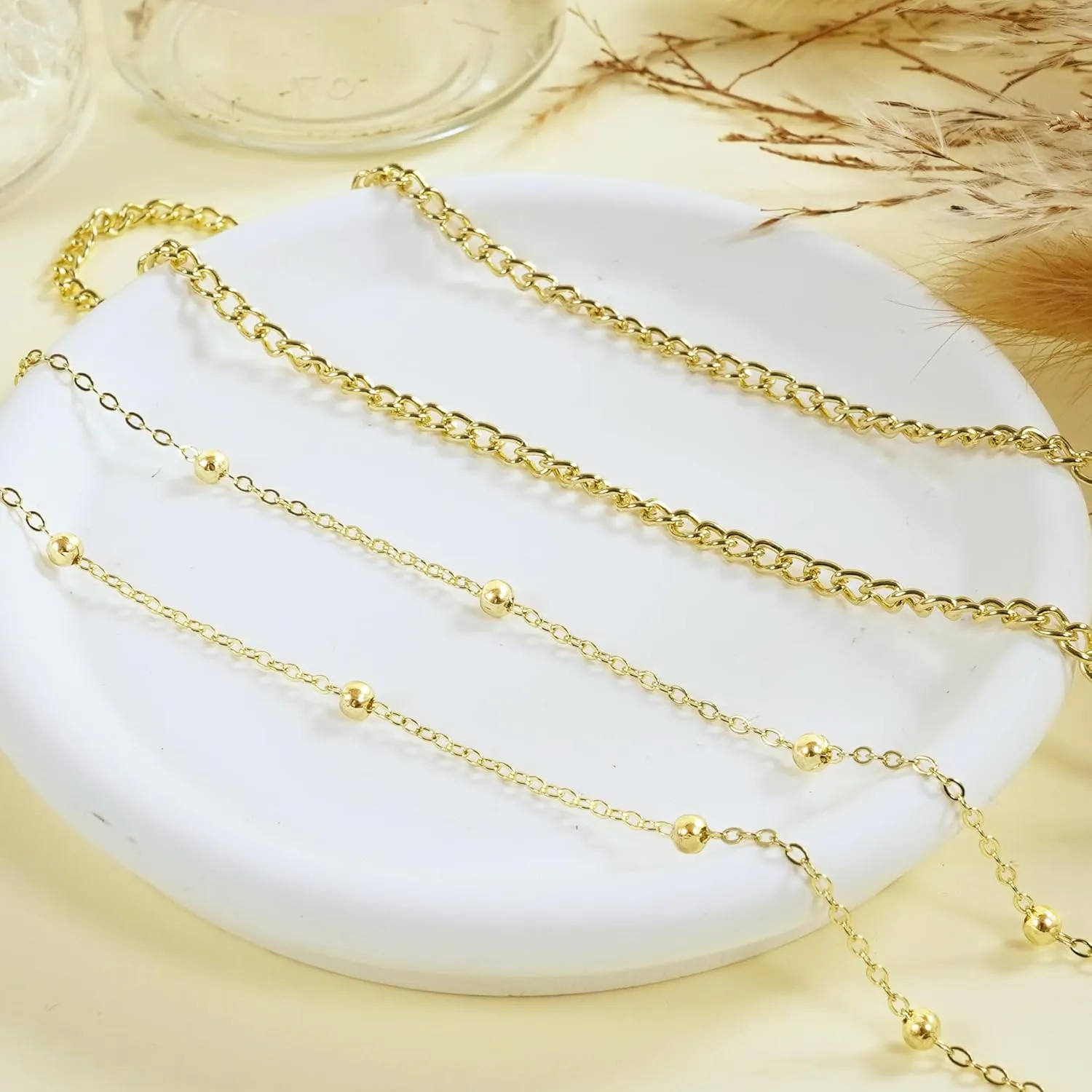 14K Gold Waist Chain for Women, 2Pcs Adjustable Pearl Beads Body Chain, Sexy Layered Summer Beach Bikini Belly Jewelry Accessories