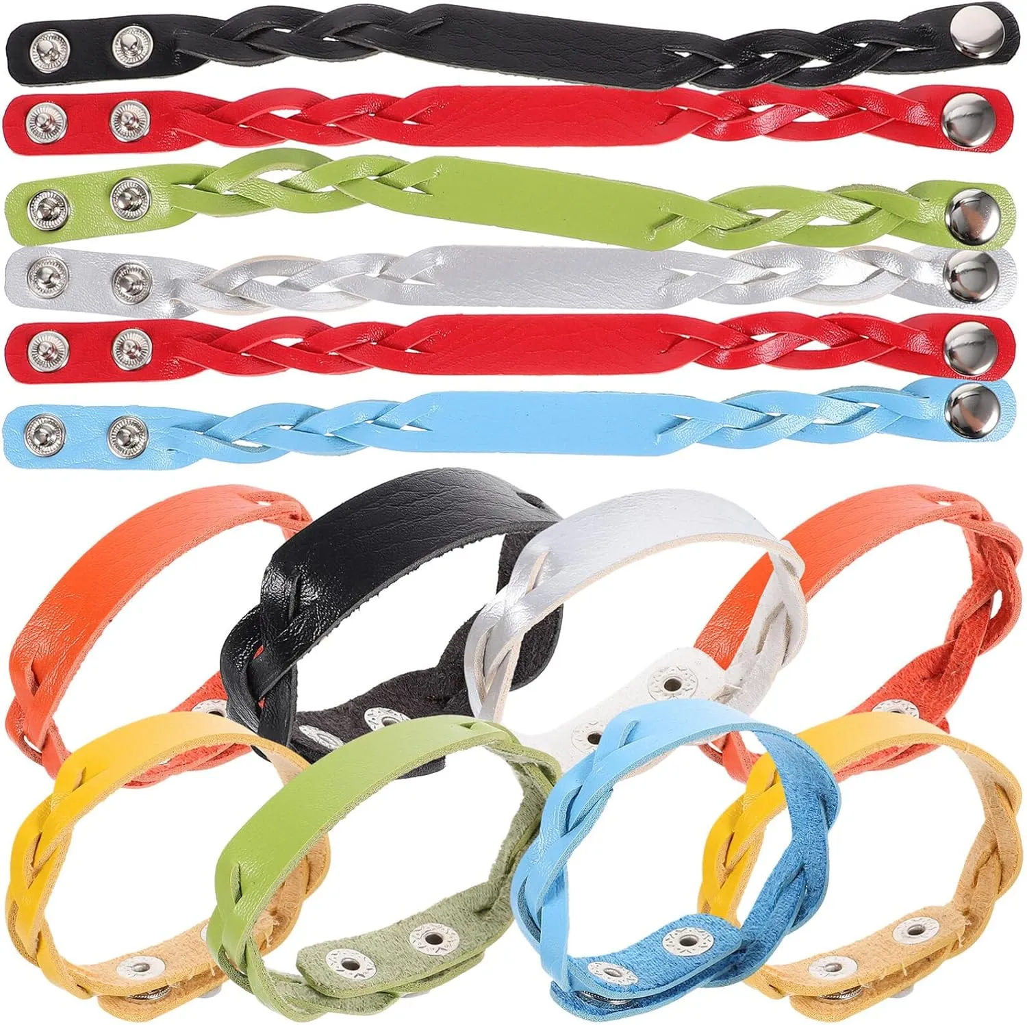 14pcs Plain PU Leather Bracelets Blank Leather Snap Bracelets Braid Engraving Bracelet for Crafts Blank PU Leather Cuff Bracelet DIY Craft Wristbands 7 Colors