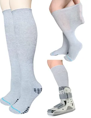2 Pairs Walking Boot Socks for Orthopedic Walker Brace, Replacement Sock Liner Knee High Tube Sox Under Air Cam Walkers and Fracture Boots, Air Cast Surgical Leg Cover