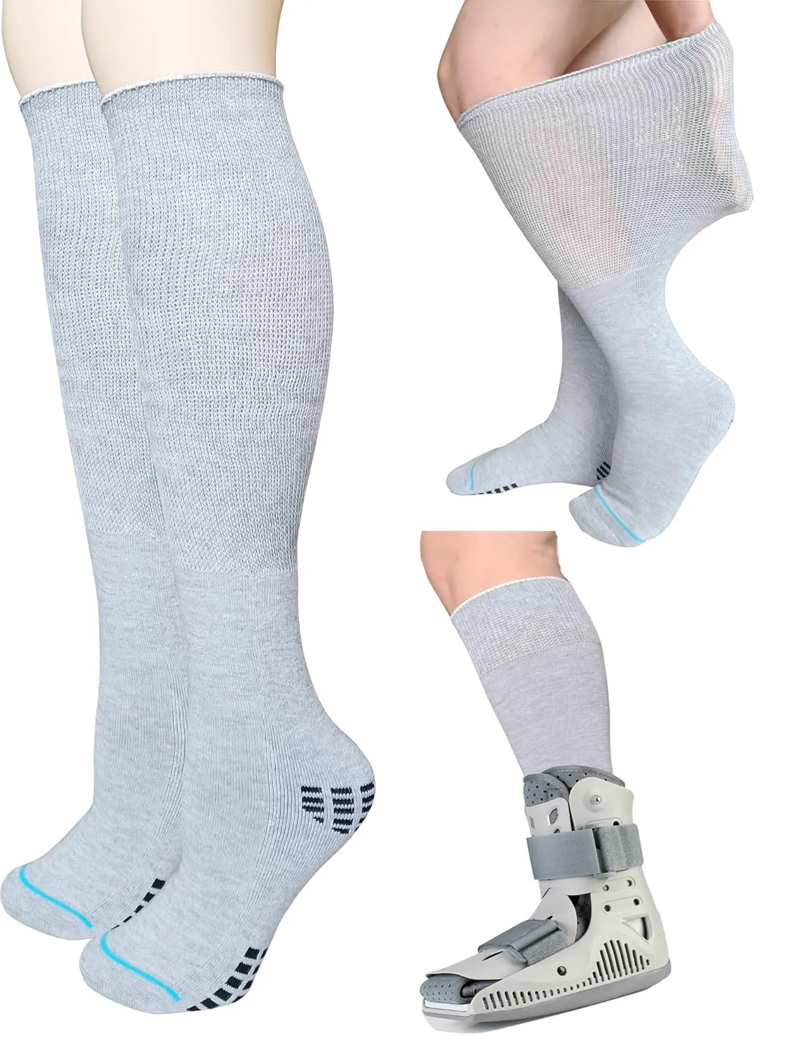 2 Pairs Walking Boot Socks for Orthopedic Walker Brace, Replacement Sock Liner Knee High Tube Sox Under Air Cam Walkers and Fracture Boots, Air Cast Surgical Leg Cover