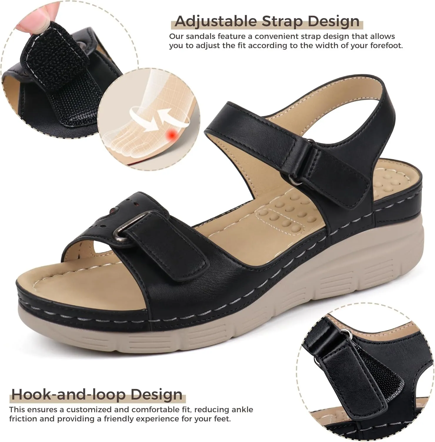 2025 Leather Orthopedic Walking Platform Sandals,Orthopedic Sandals for Women Fashion,Women Casual Dressy Wide Wedge Dress Sport Ankle Back Strap Summer Sandal with Arch Support
