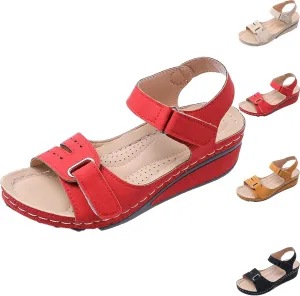 2025 Leather Orthopedic Walking Platform Sandals,Orthopedic Sandals for Women Fashion,Women Casual Dressy Wide Wedge Dress Sport Ankle Back Strap Summer Sandal with Arch Support