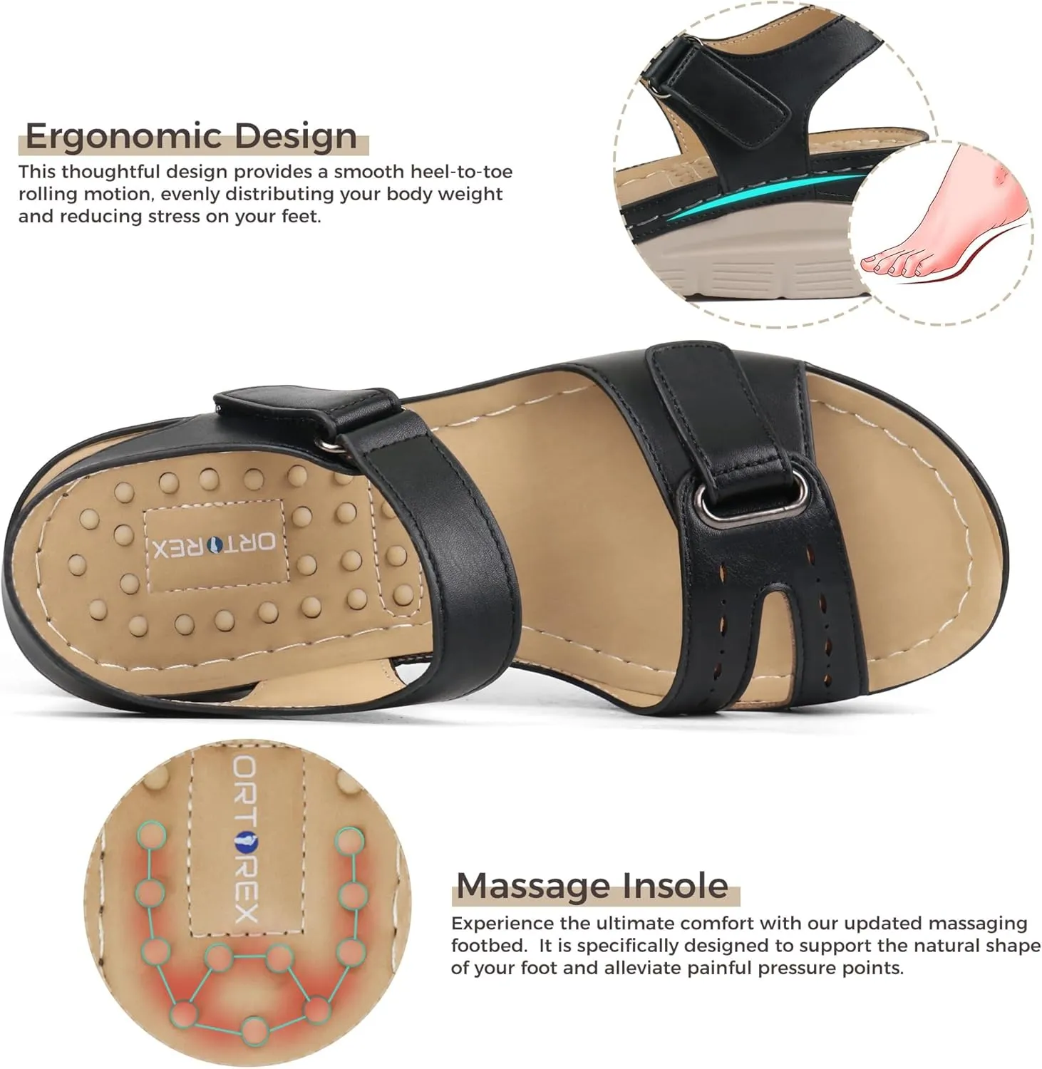 2025 Leather Orthopedic Walking Platform Sandals,Orthopedic Sandals for Women Fashion,Women Casual Dressy Wide Wedge Dress Sport Ankle Back Strap Summer Sandal with Arch Support