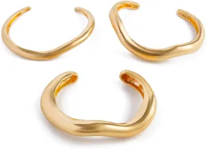 2PC Gold Cuff Bracelets Set For Women Adjustable Open Stack Arm Cuff Upper 18K Gold Plated Bangle Hammered Textured Trendy Irregular Statement Chunky Bracelets Fashion Cute Jewelry
