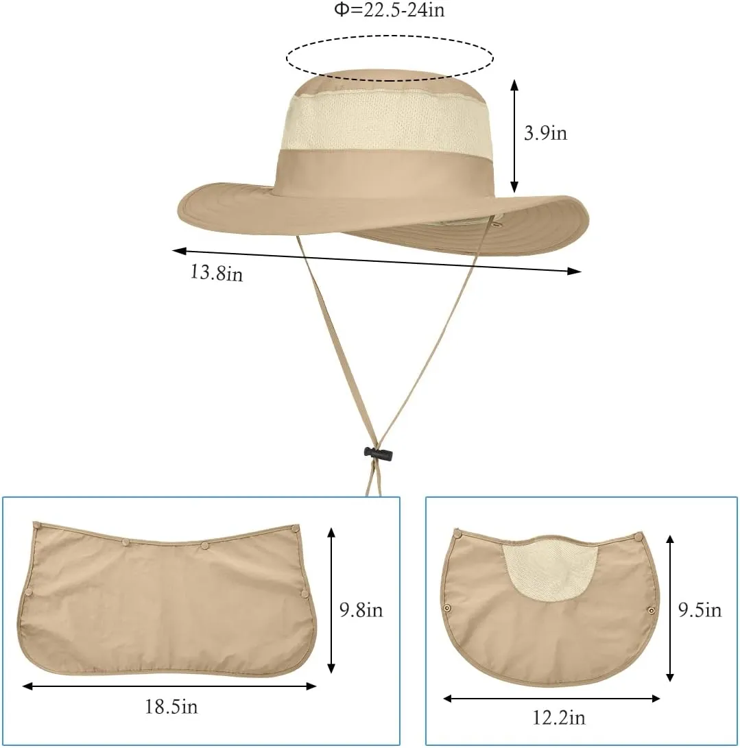 3 Pack Mens Outdoor Wide Brim Fishing Hat,UPF 50  Sun Protection Cap with Face Neck Flap for Hiking & Garden