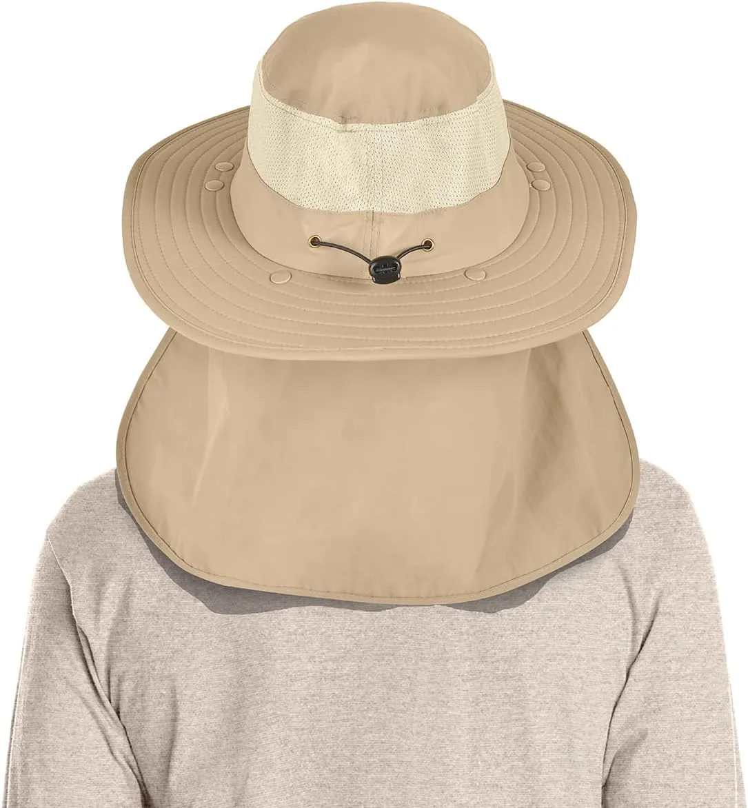 3 Pack Mens Outdoor Wide Brim Fishing Hat,UPF 50  Sun Protection Cap with Face Neck Flap for Hiking & Garden