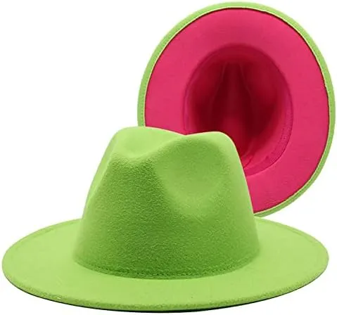 36 Color Double Woolen Felt Hat, European and American Fashion Double-Sided Color Matching Hat, Men and Women Flat Brim Jazz Hat Luopan Caps & Hats(Fruit Green Rose red,Medium)