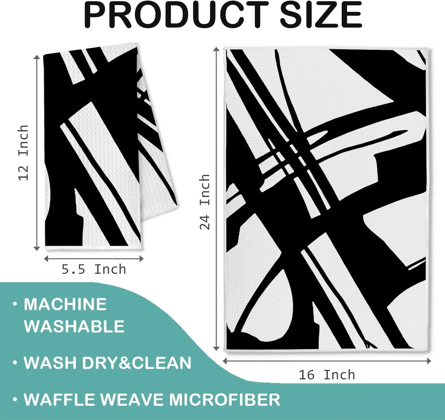 Abstract Boho Kitchen Towels Set of 4, Black and White Hand Towels for Bathroom, Minimalist Mid Century Modern Dish Towels Tea Towels for Kitchen, Boho Kitchen Bathroom Decor, 16x24 Inch