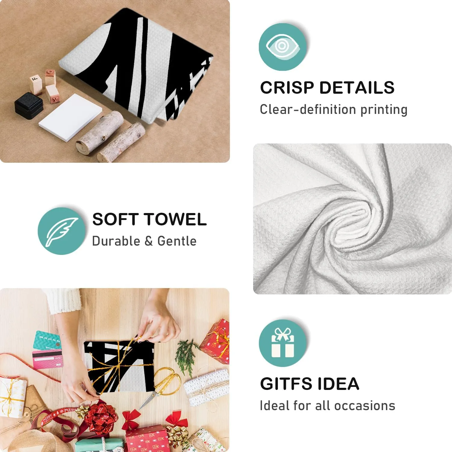Abstract Boho Kitchen Towels Set of 4, Black and White Hand Towels for Bathroom, Minimalist Mid Century Modern Dish Towels Tea Towels for Kitchen, Boho Kitchen Bathroom Decor, 16x24 Inch