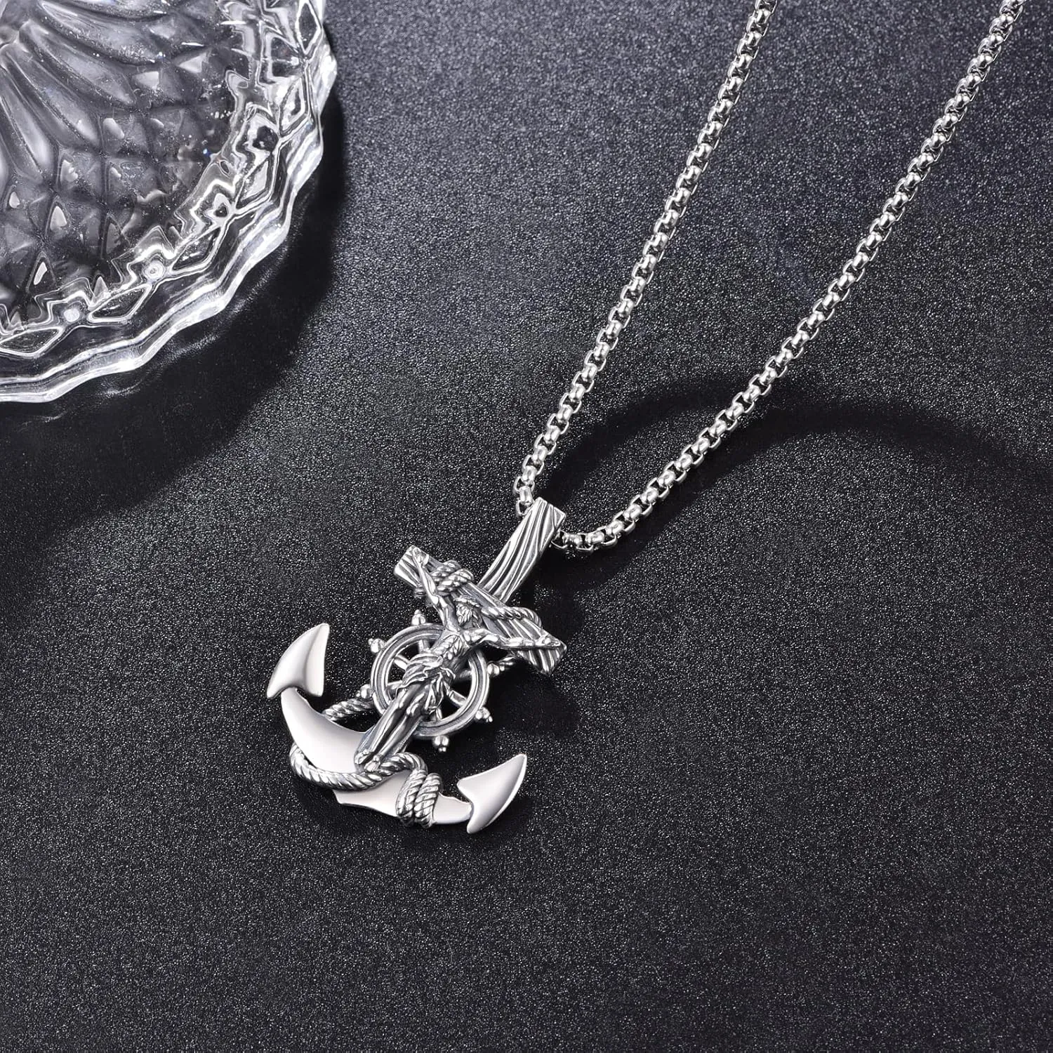 ADMETUS 925 Sterling Silver Patron Saint Necklace | Amulet Necklace Cross Jewelry for Men with 2.5mm 22" 2" Rolo Chain