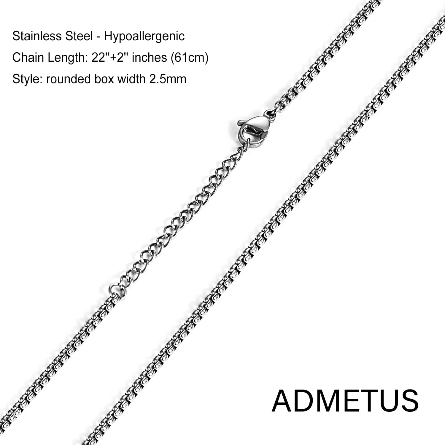 ADMETUS 925 Sterling Silver Patron Saint Necklace | Amulet Necklace Cross Jewelry for Men with 2.5mm 22" 2" Rolo Chain