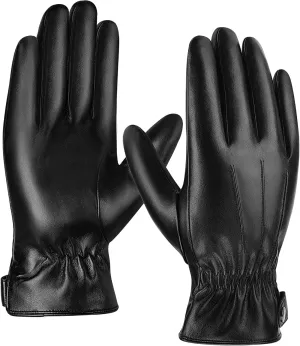 Aegend Leather Gloves for Men, Soft Warm Lining Full Hand Touchscreen Winter Gift Thermal