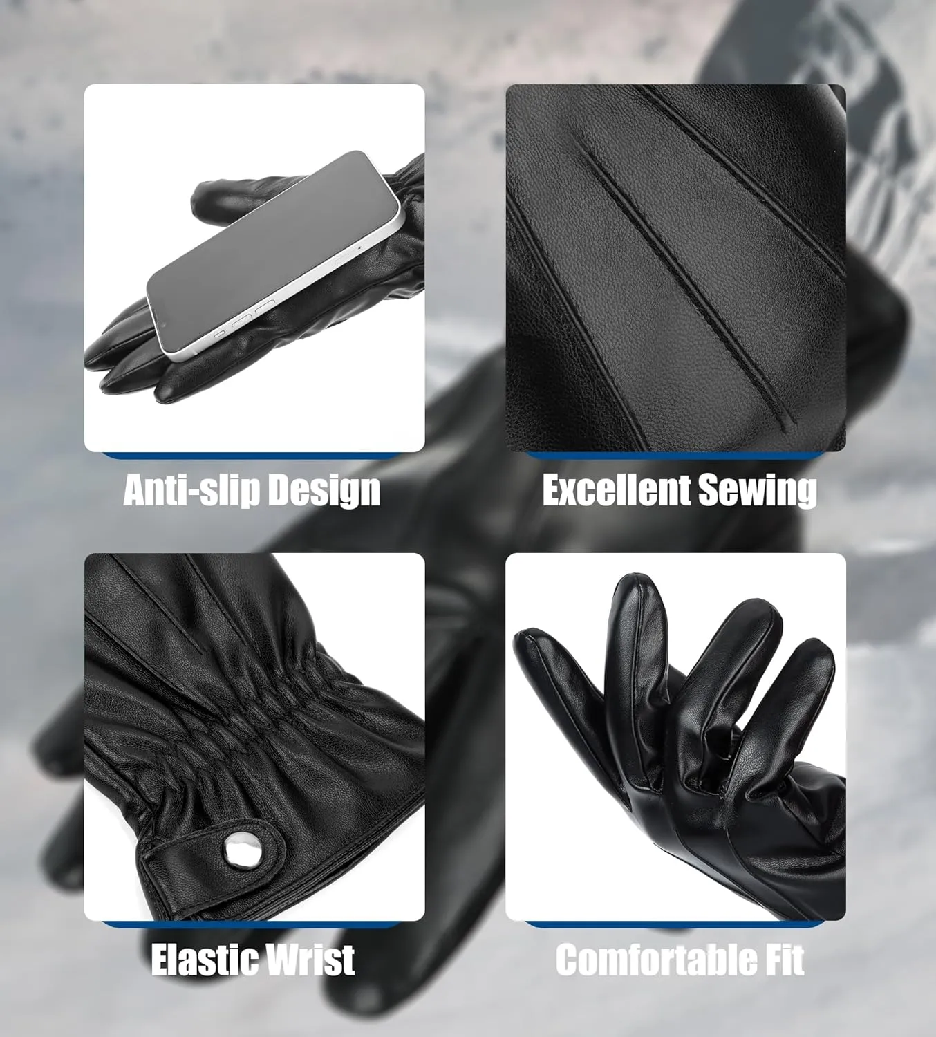 Aegend Leather Gloves for Men, Soft Warm Lining Full Hand Touchscreen Winter Gift Thermal