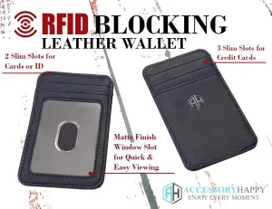 AH Mens Slim Wallet, Minimalist Thin Front Pocket GENUINE Leather Credit Card Holder with RFID Blocking for Work Travel