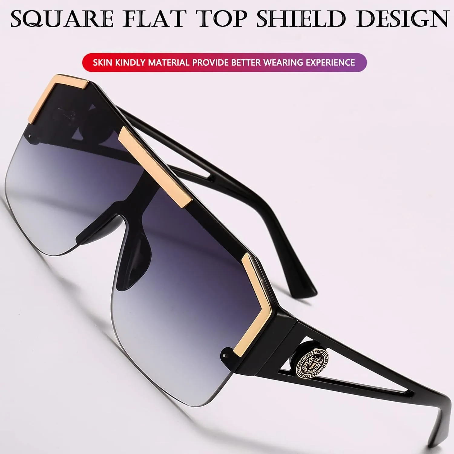 AIEYEZO Square Oversized Sunglasses Flat Top Shield Sun Glasses for Men Women One Lens Square Shades