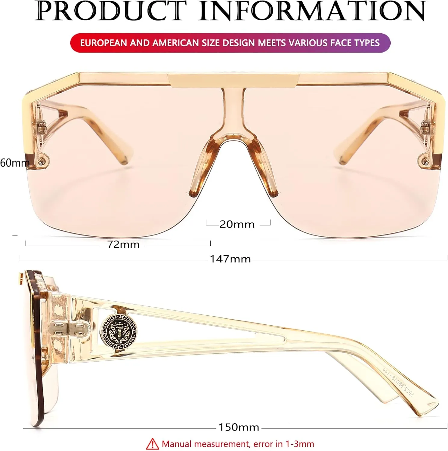 AIEYEZO Square Oversized Sunglasses Flat Top Shield Sun Glasses for Men Women One Lens Square Shades