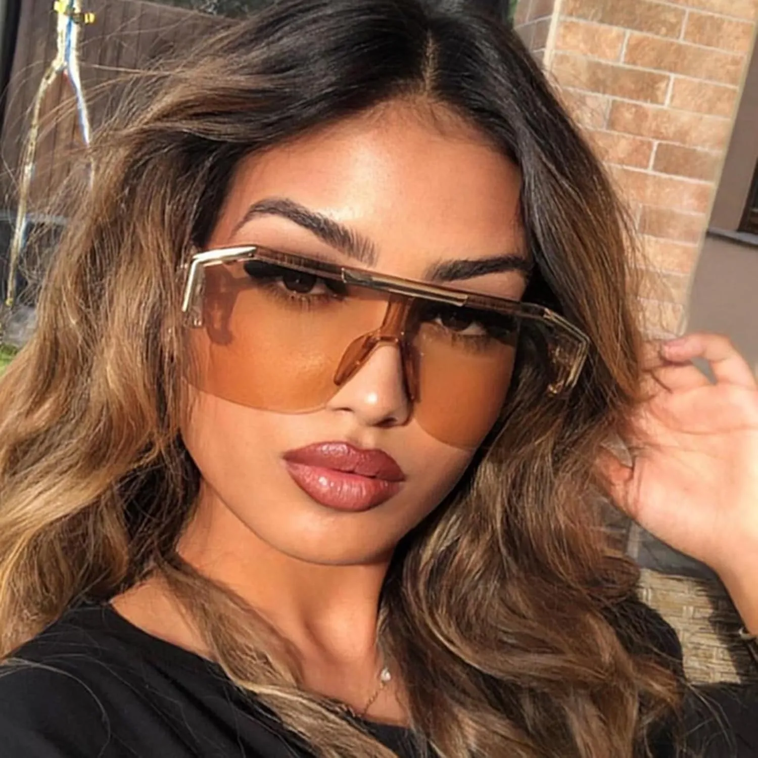 AIEYEZO Square Oversized Sunglasses Flat Top Shield Sun Glasses for Men Women One Lens Square Shades
