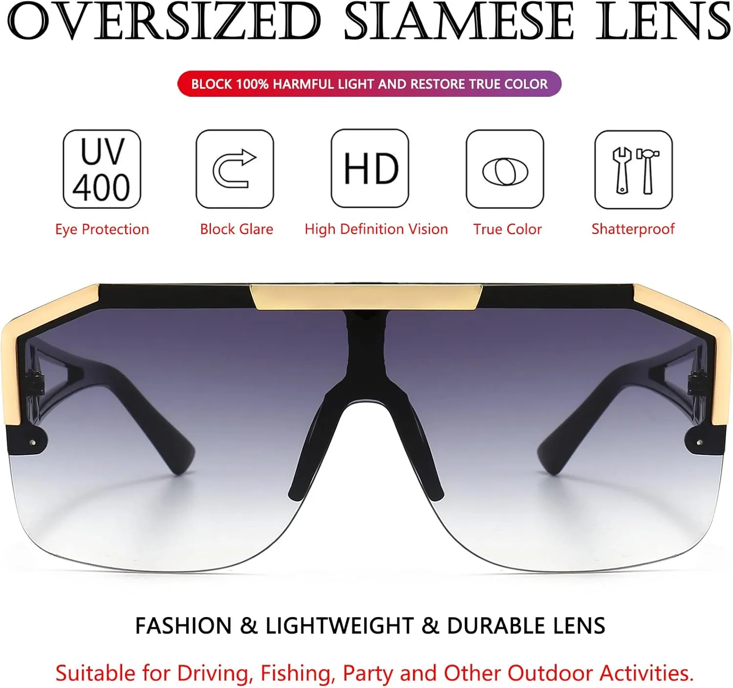 AIEYEZO Square Oversized Sunglasses Flat Top Shield Sun Glasses for Men Women One Lens Square Shades