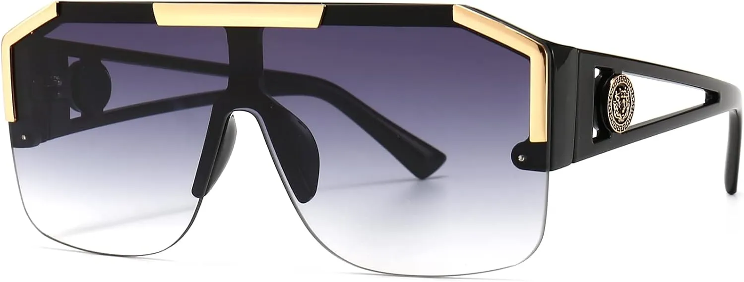 AIEYEZO Square Oversized Sunglasses Flat Top Shield Sun Glasses for Men Women One Lens Square Shades