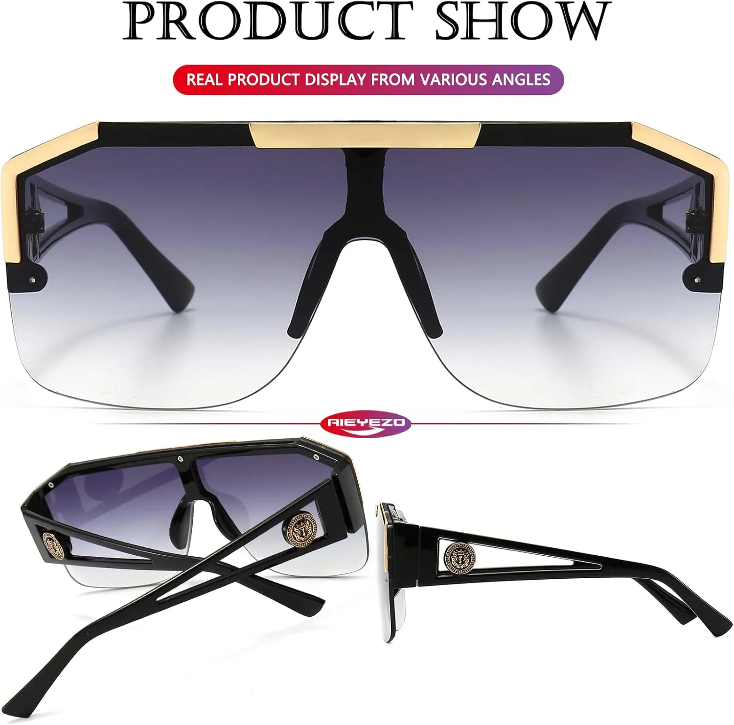 AIEYEZO Square Oversized Sunglasses Flat Top Shield Sun Glasses for Men Women One Lens Square Shades