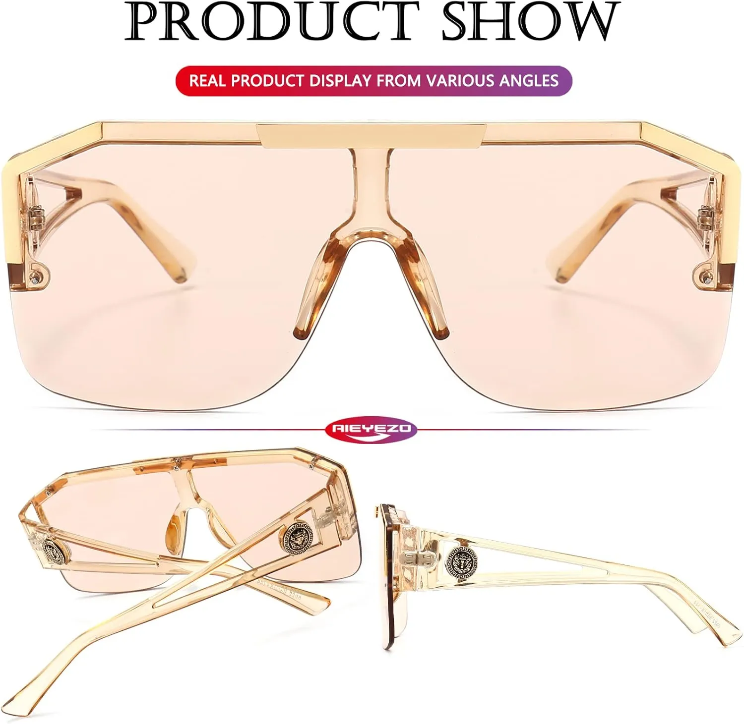 AIEYEZO Square Oversized Sunglasses Flat Top Shield Sun Glasses for Men Women One Lens Square Shades