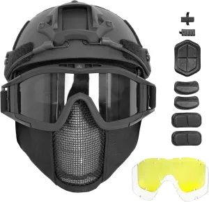Airsoft Helmet with Full Face Protection, Tactical Airsoft Mask, Compatible with Goggles & Accessories, Ideal for Paintball & Outdoor Games