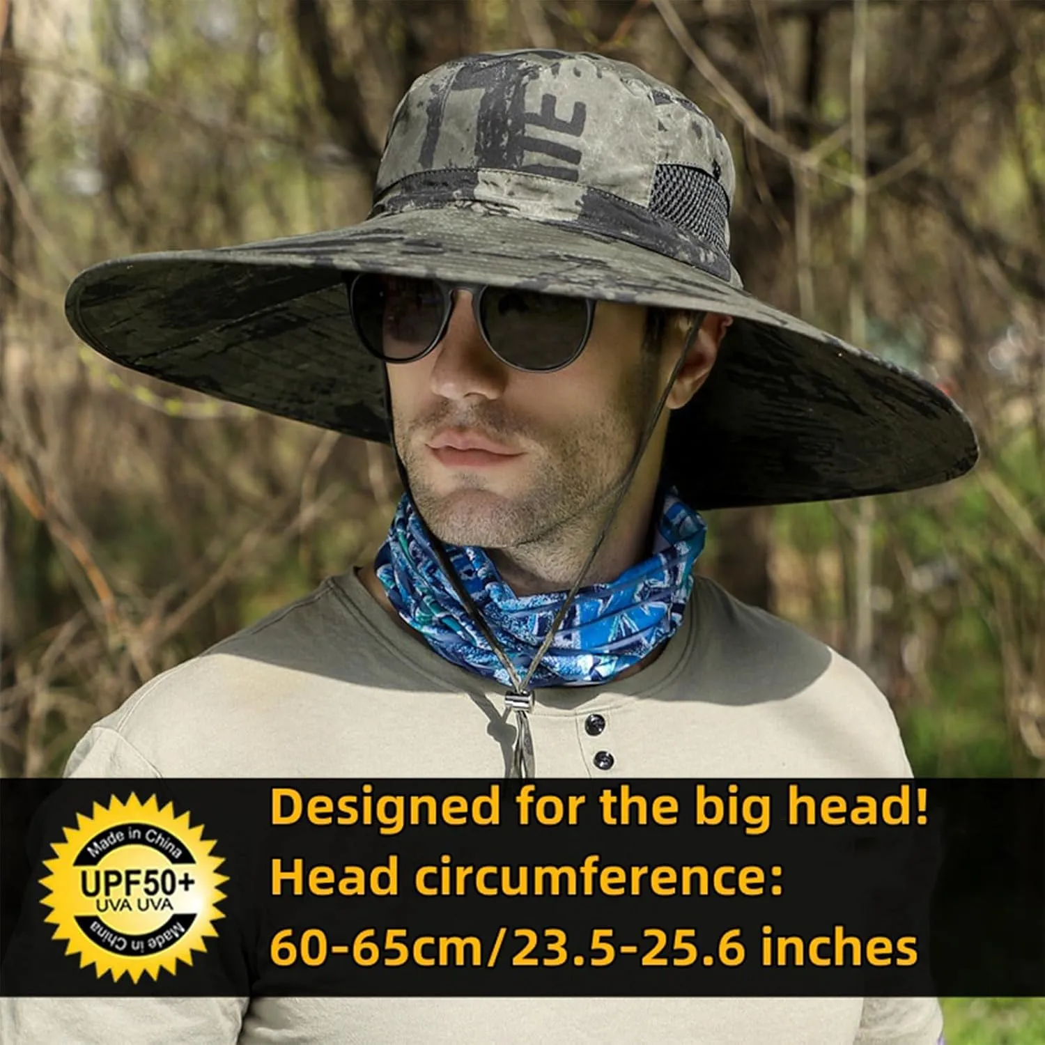 ALANGDUO XXL Big Head & Super Wide Brim Sun Hats for Men, XXL Large Fishing Sun Hat for Safari Gardening,Hiking