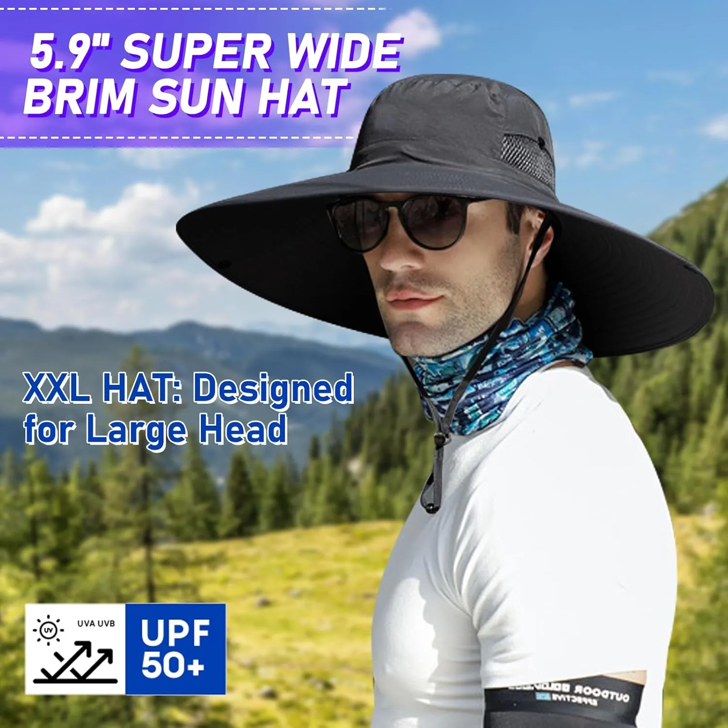 ALANGDUO XXL Big Head & Super Wide Brim Sun Hats for Men, XXL Large Fishing Sun Hat for Safari Gardening,Hiking