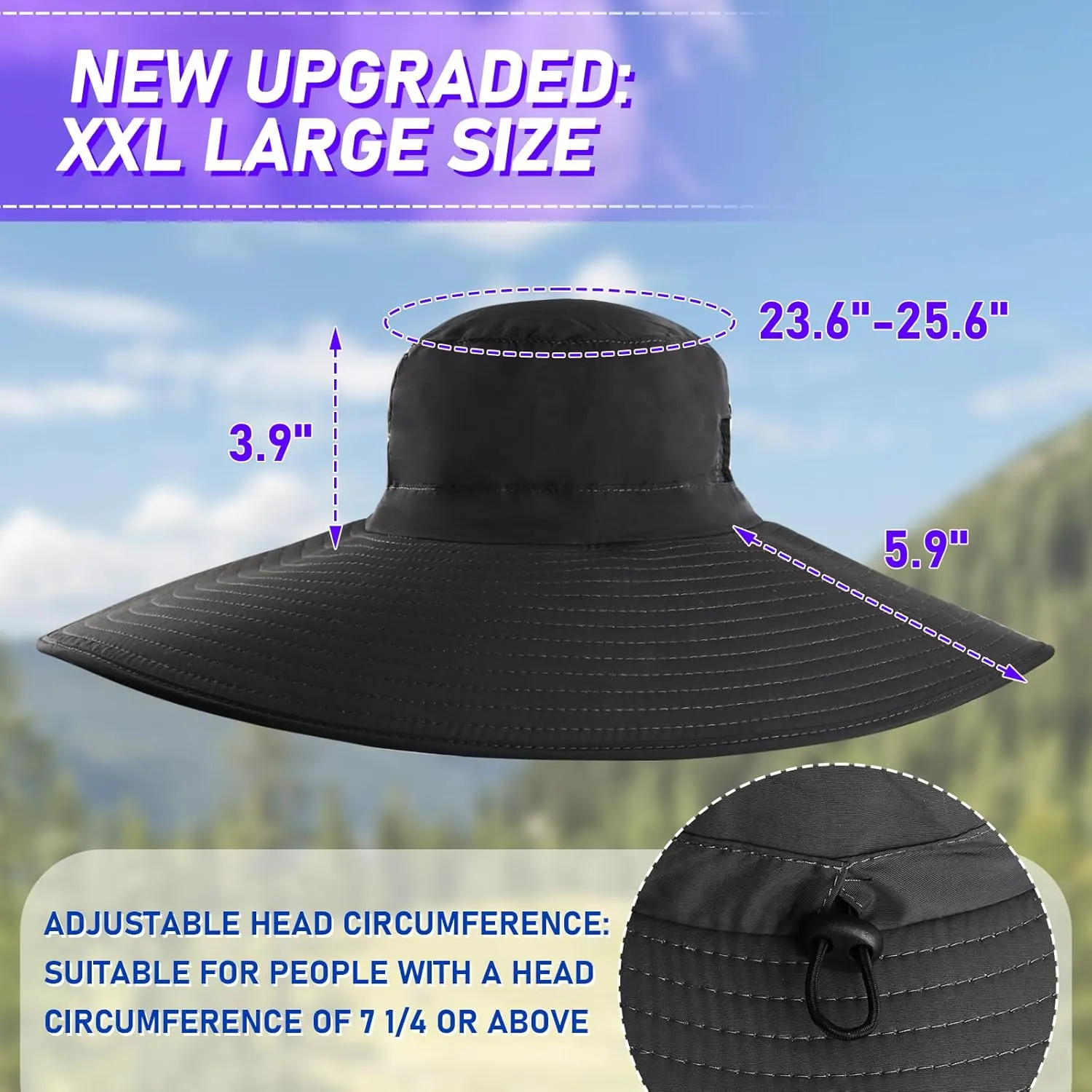 ALANGDUO XXL Big Head & Super Wide Brim Sun Hats for Men, XXL Large Fishing Sun Hat for Safari Gardening,Hiking