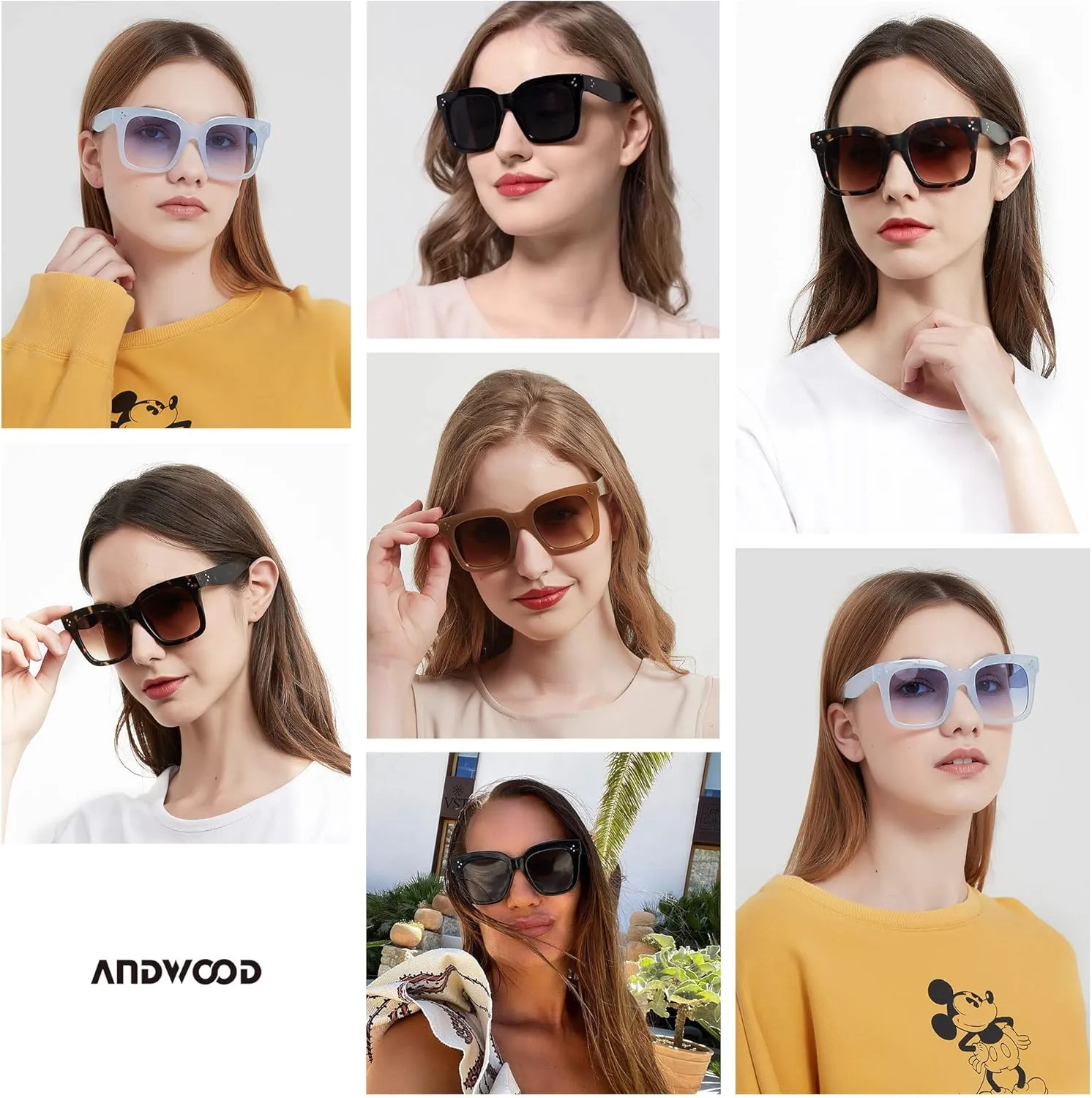 ANDWOOD Oversized Sunglasses for Women Big Large Square Wide Frame Shades Retro Trendy Fashion UV Protection