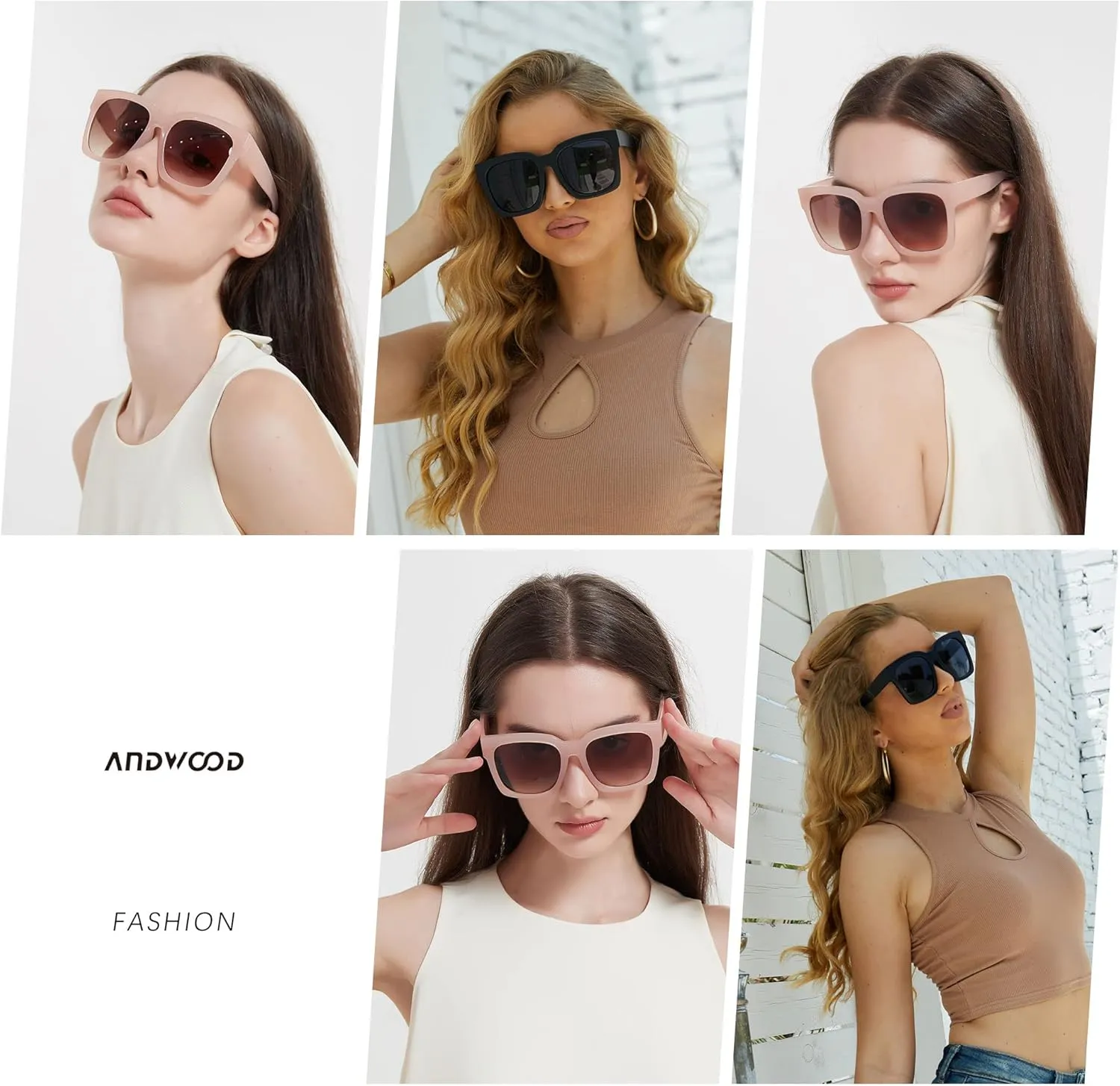 ANDWOOD Oversized Sunglasses for Women Big Large Square Wide Frame Shades Retro Trendy Fashion UV Protection