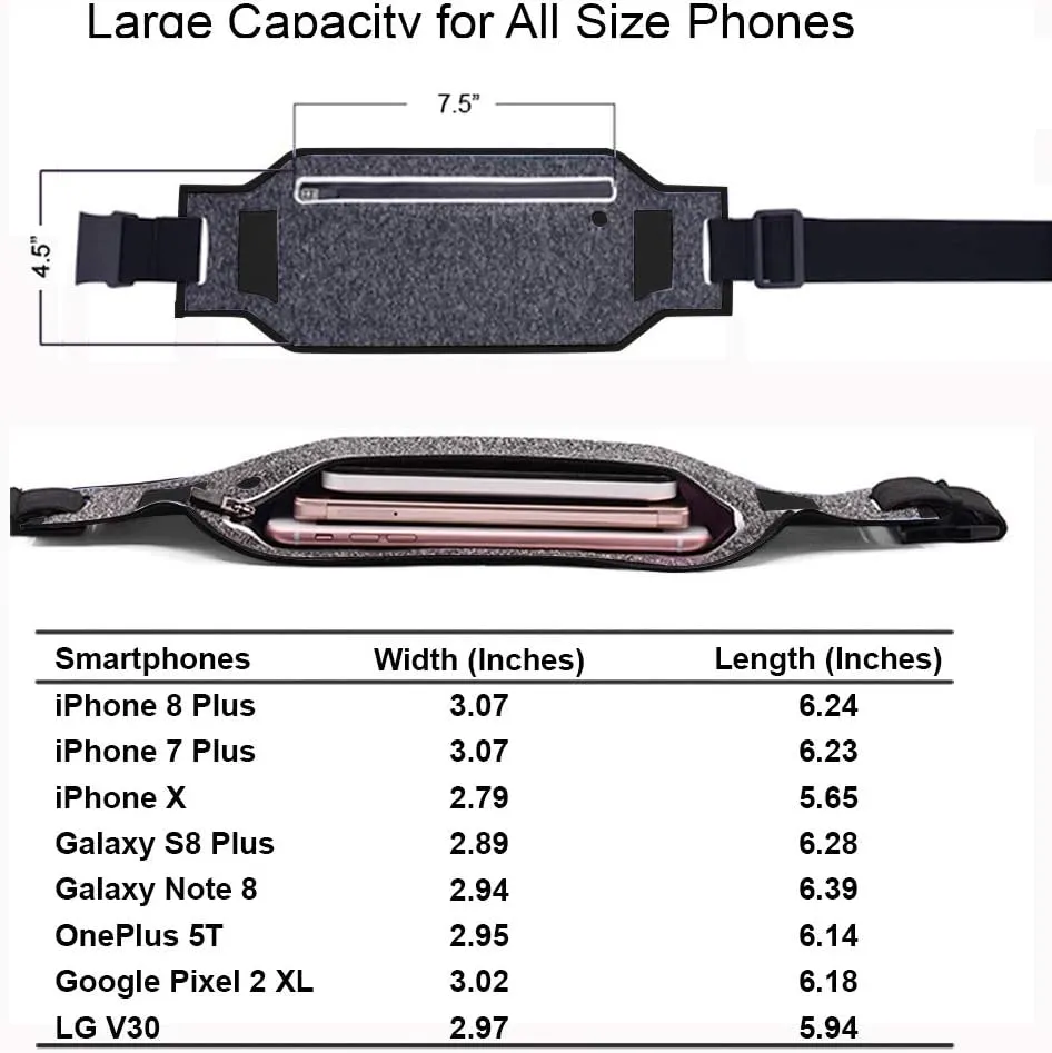 ANJ Outdoors Super Slim Water Resistant Money Belt, Running Belt for Women and Men, Expandable Phone Belt to Hold Cell Phones, Cards, and Money. Ideal Waist Bag Waist Pack for Travel, Sports and Yoga