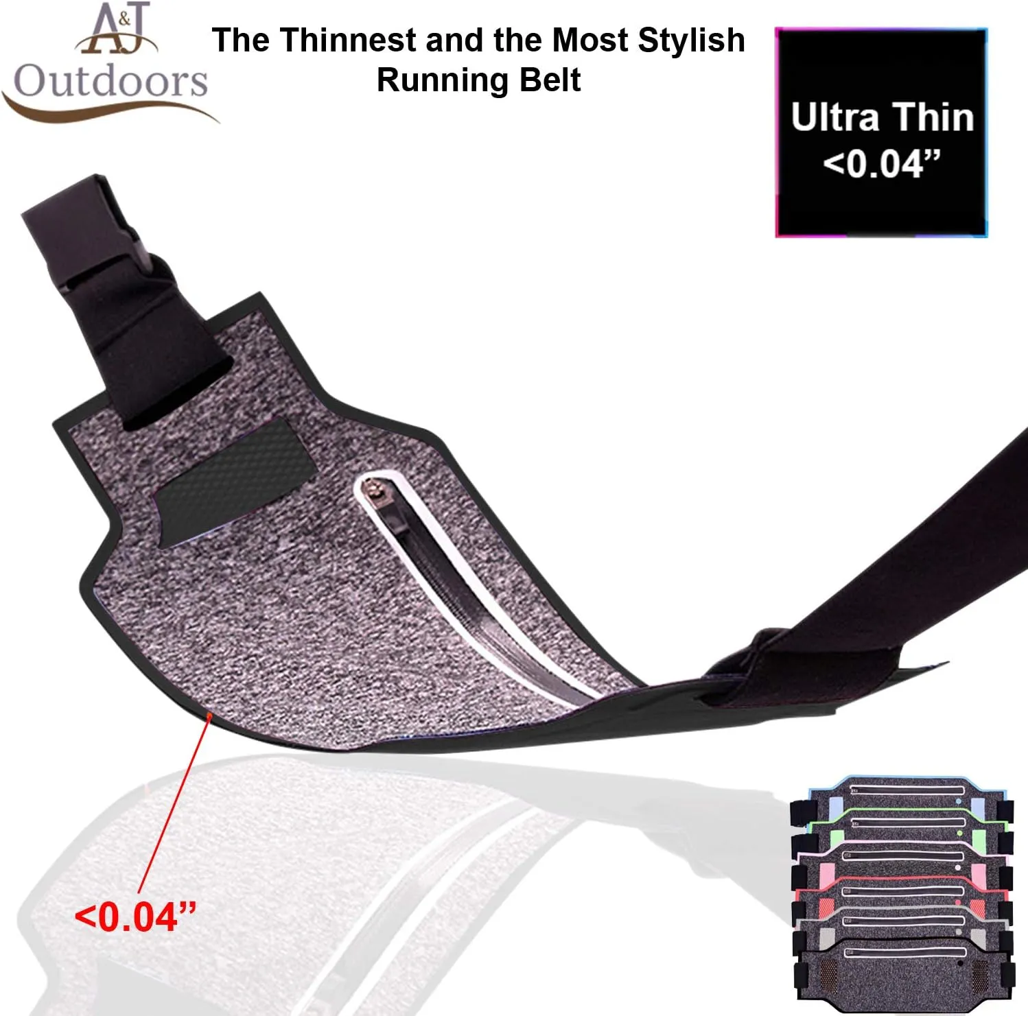 ANJ Outdoors Super Slim Water Resistant Money Belt, Running Belt for Women and Men, Expandable Phone Belt to Hold Cell Phones, Cards, and Money. Ideal Waist Bag Waist Pack for Travel, Sports and Yoga