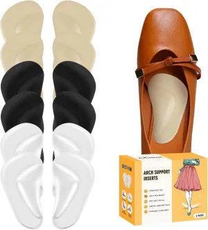 Arch Support Shoe Inserts for Flat Feet (12 Pieces) | Soft Gel Arch Support Insoles for Plantar Fasciitis | Reusable Arch Inserts for Foot Pain Relief | One Size Fits Any Shoes