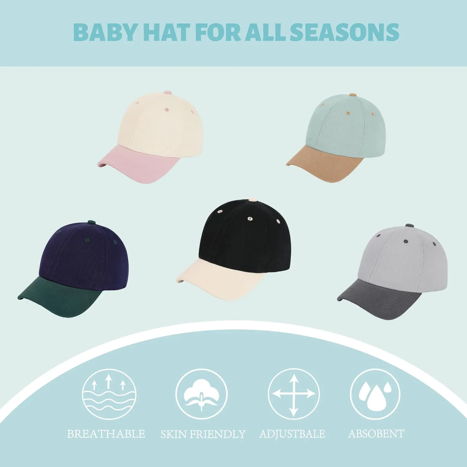 Baby Toddler Baseball Hat Cap Colorblock Cotton Girl Boy Snapback Hats Infant Adjustable Size for 6M-6Y