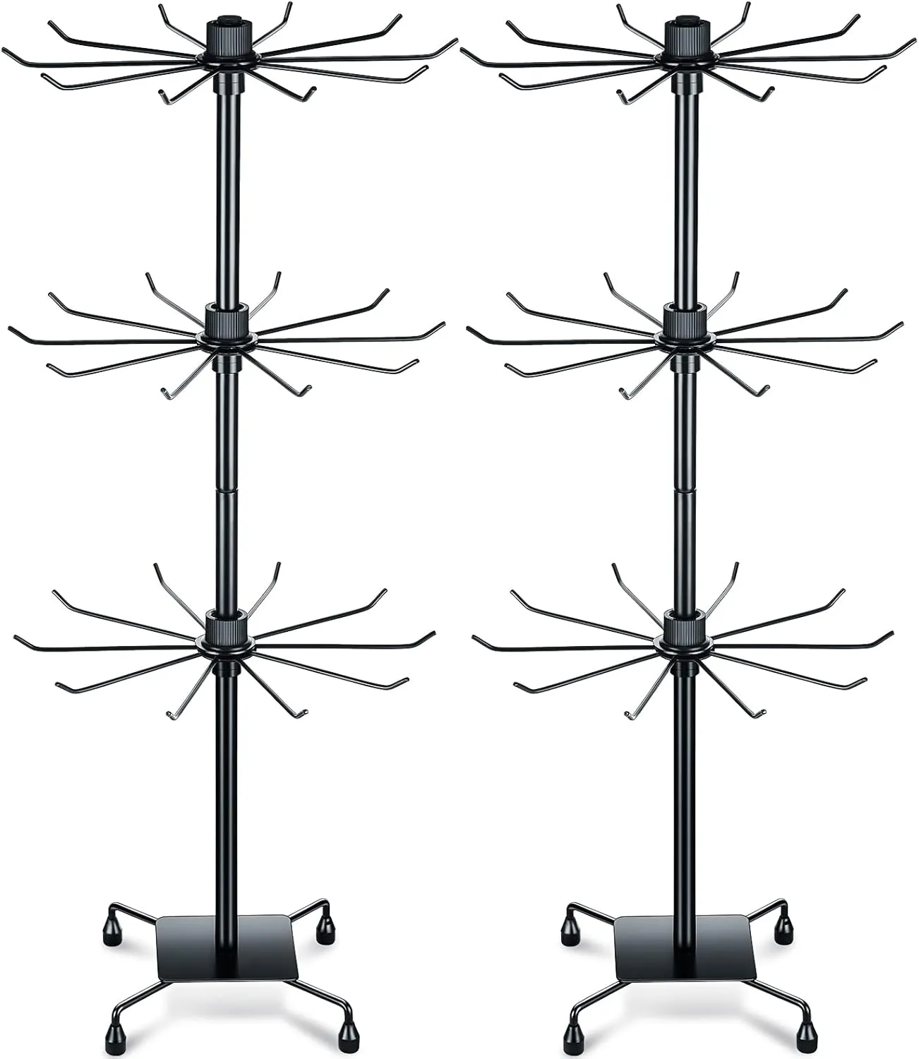 BBTO 2 Pcs Rotating Display Stand Jewelry Display Rack with Hooks Metal Earrings Stand for Vendors Necklace Bracelet Selling(Black,28.35 x 11.81 Inch)