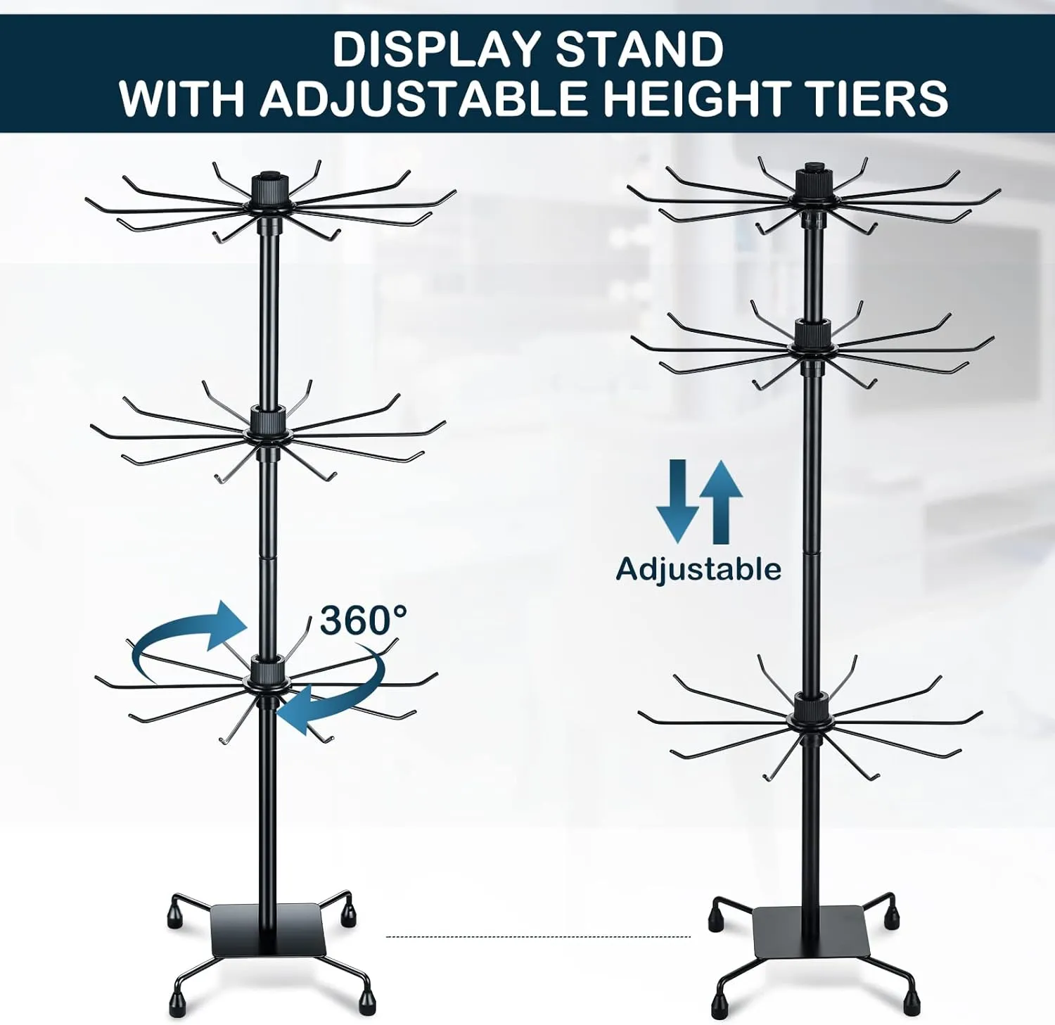 BBTO 2 Pcs Rotating Display Stand Jewelry Display Rack with Hooks Metal Earrings Stand for Vendors Necklace Bracelet Selling(Black,28.35 x 11.81 Inch)