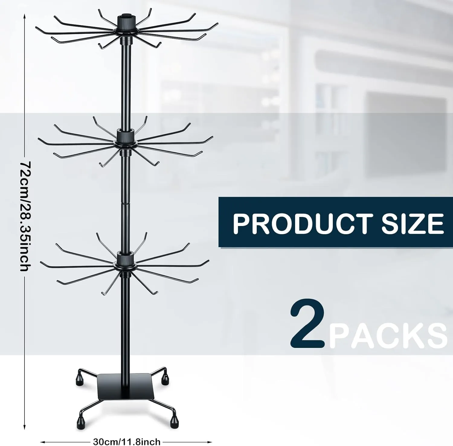 BBTO 2 Pcs Rotating Display Stand Jewelry Display Rack with Hooks Metal Earrings Stand for Vendors Necklace Bracelet Selling(Black,28.35 x 11.81 Inch)