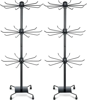 BBTO 2 Pcs Rotating Display Stand Jewelry Display Rack with Hooks Metal Earrings Stand for Vendors Necklace Bracelet Selling(Black,28.35 x 11.81 Inch)