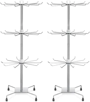BBTO 2 Pcs Rotating Display Stand Jewelry Display Rack with Hooks Metal Earrings Stand for Vendors Necklace Bracelet Selling(Silver,28.35 x 11.81 Inch)