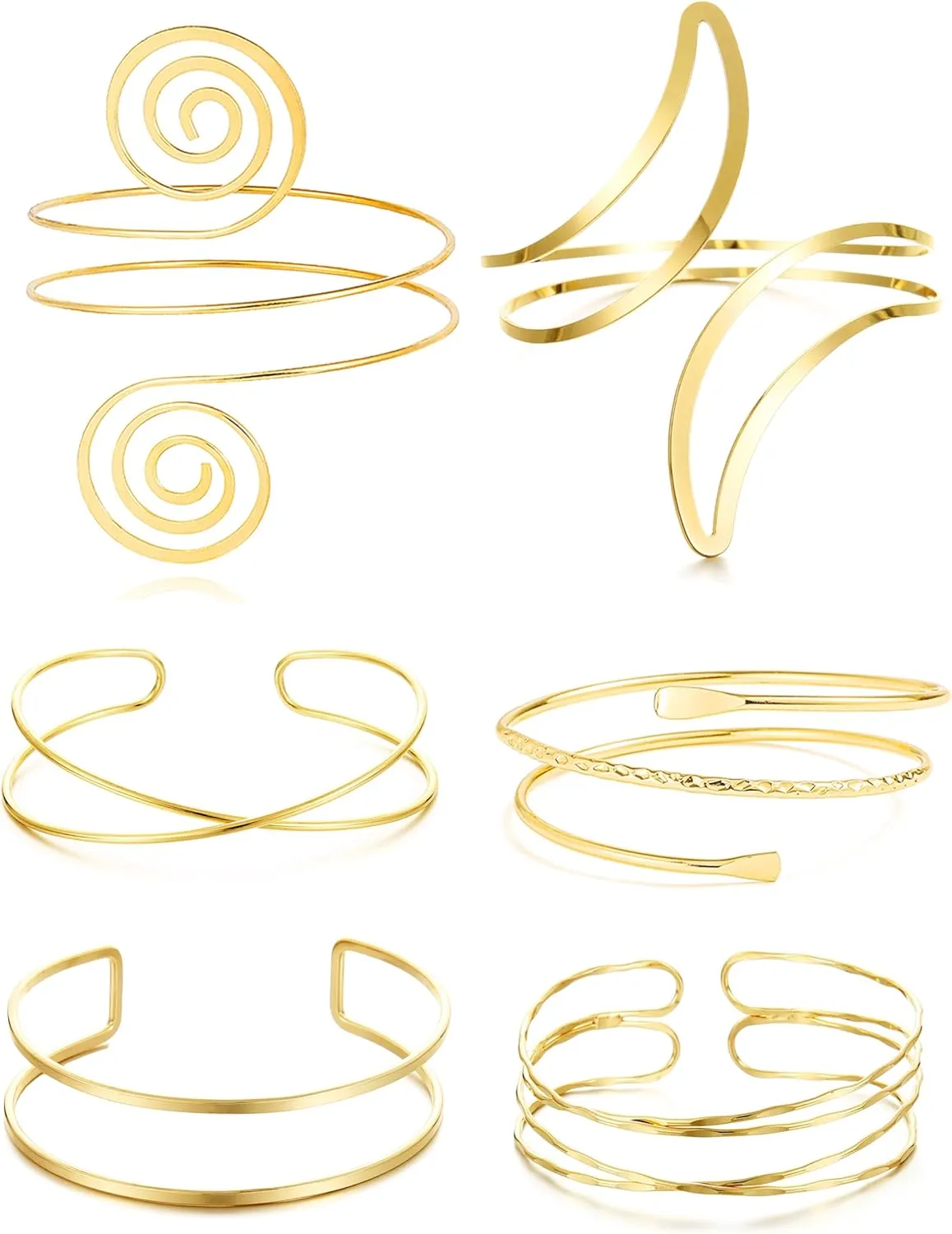 BOMAIL 6-Piece Arm Cuff Set - Gold Armlet, Armband, Adjustable Coil Swirl Upper Arm Cuff Jewelry