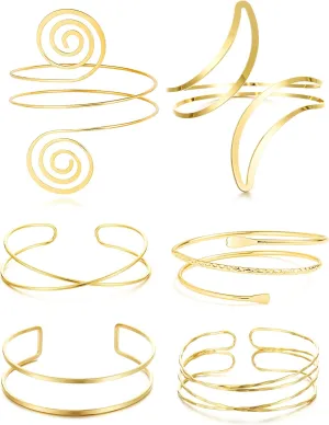 BOMAIL 6-Piece Arm Cuff Set - Gold Armlet, Armband, Adjustable Coil Swirl Upper Arm Cuff Jewelry