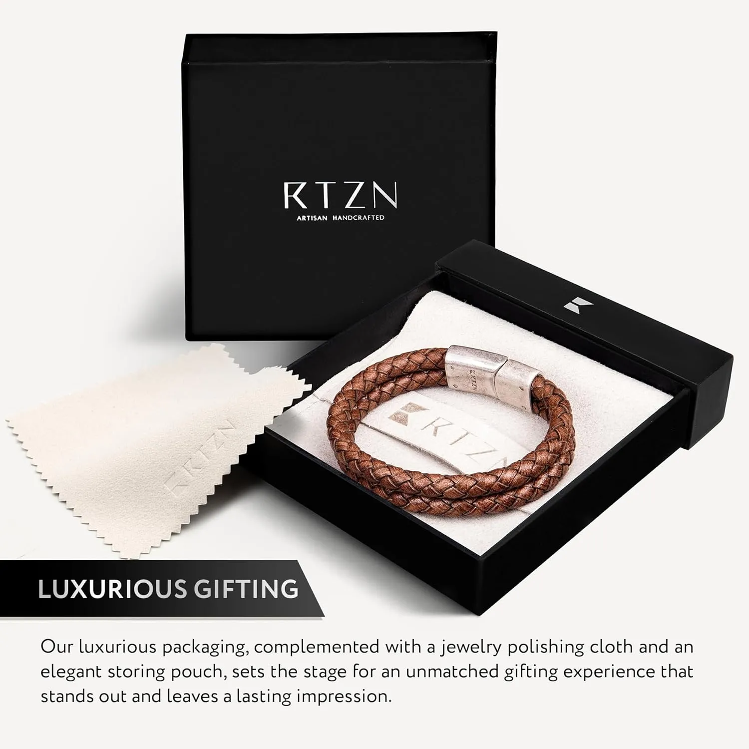 Brown Leather Bracelet for Men Premium Artisan Handcrafted Double Strand Braided Mens Bracelet (Medium)