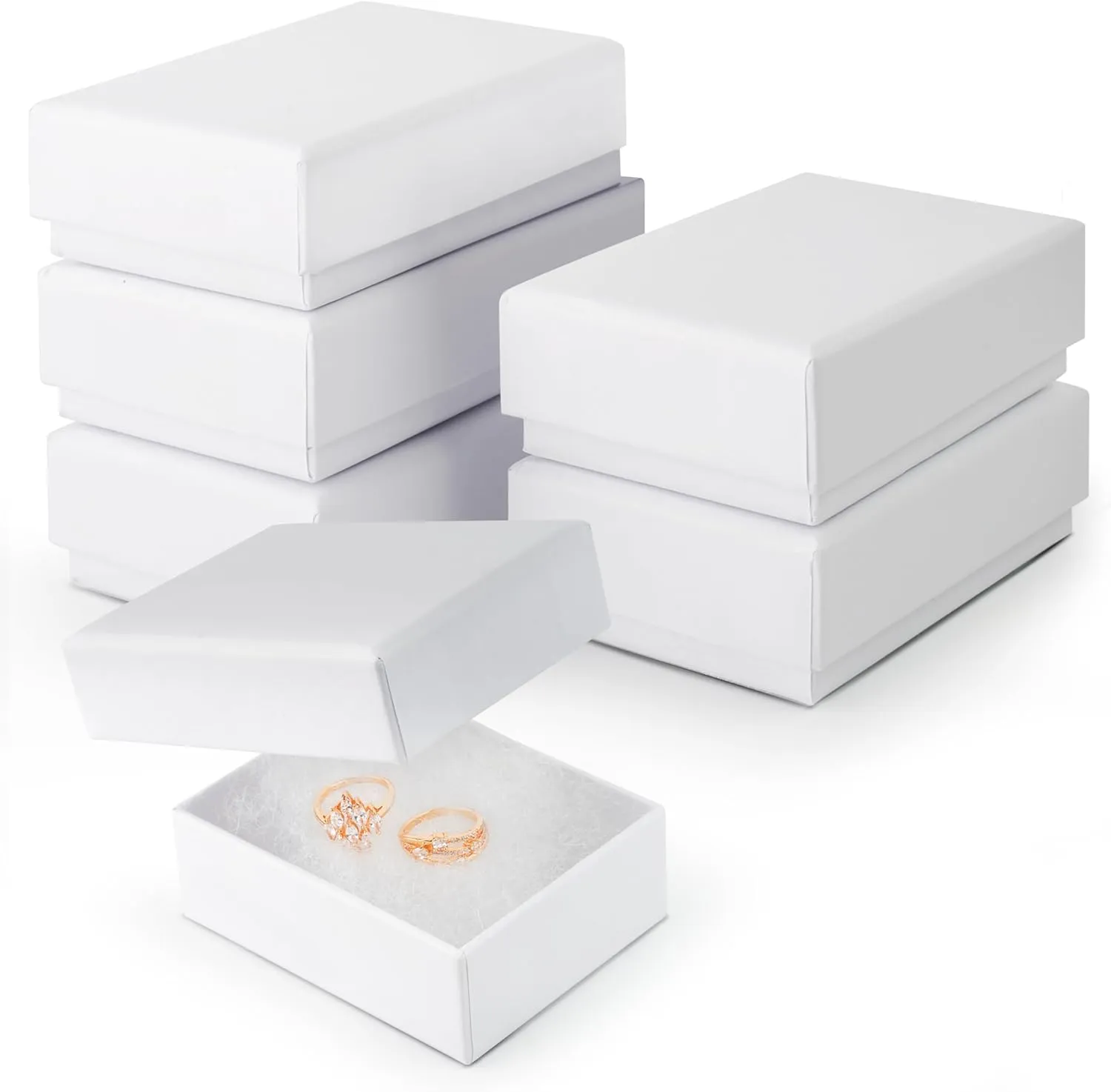 BULK PARADISE 6-Pack Cotton Fill Cardboard Paper Jewelry Box Gift Case Size 3.08x2.28 x1.1 Inches (White) Package may vary