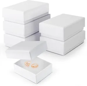 BULK PARADISE 6-Pack Cotton Fill Cardboard Paper Jewelry Box Gift Case Size 3.08x2.28 x1.1 Inches (White) Package may vary