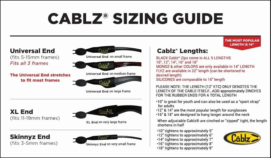 Cablz Zipz Adjustable Eyewear Retainer | Adjustable, Lightweight, Low Profile, Off-The-Neck Eyewear Retainer Strap | Black
