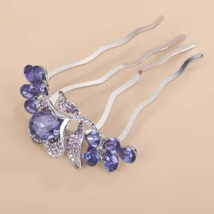 Chargances Flower Inlaid Rhinestones Hair Comb Wedding Blue Crystal Hair Side Combs Long Teeth Slide Hairpins Barrettes Hair Accessories for Women