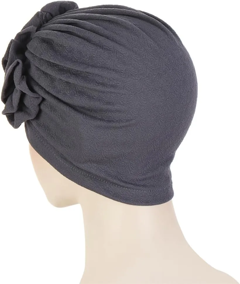 Chemo Turban Caps for Women - Bead Flower Solid Headwear Hats Pre Tied Headwraps for Cancer Patients