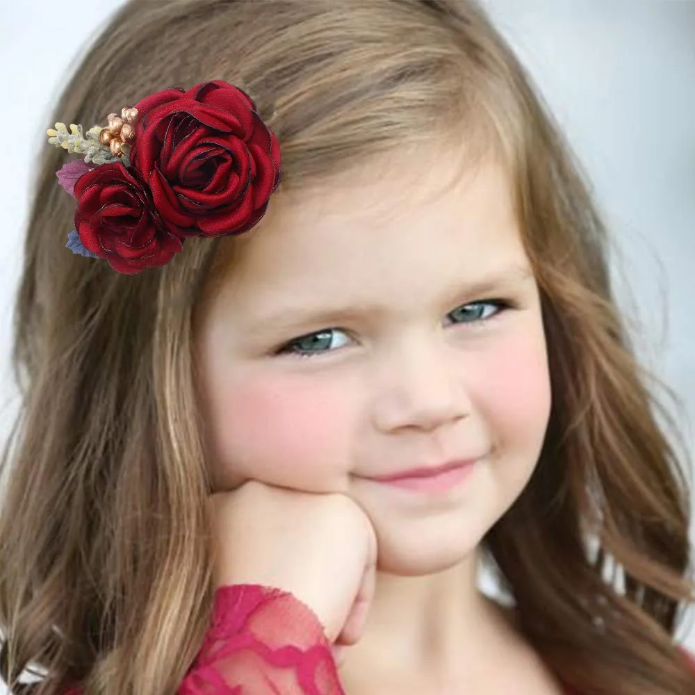 cherrboll Flower Hair Clips Set 3pcs Floral Hair Bow Accessories for Baby Girl Toddles Teen Gifts